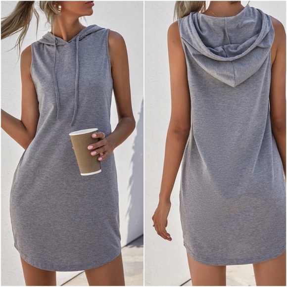 Casual Minimalist Sleeveless Hoodie Dress Pink - Picture 2 of 7